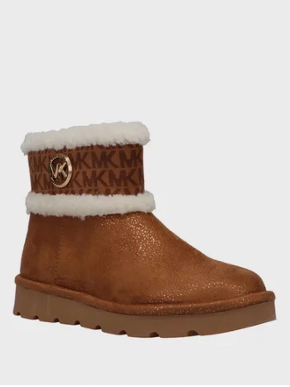 Michael Kors Girls' Tan Brown Faux-Shearling Logo Cuff Ankle Boots